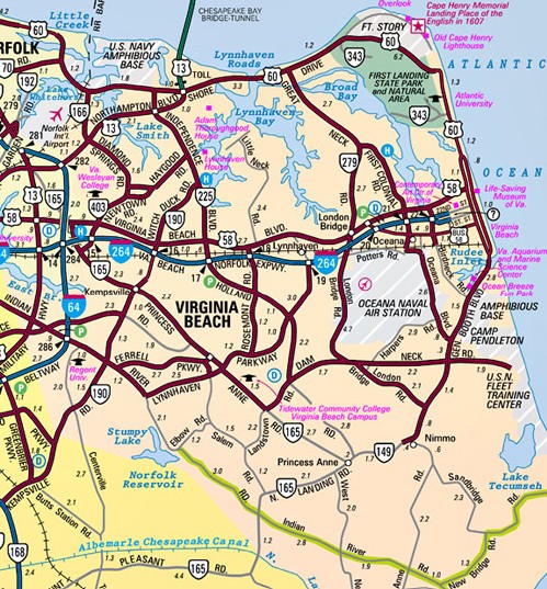 Virginia Beach Va Directions Travel Map Satellite Roads